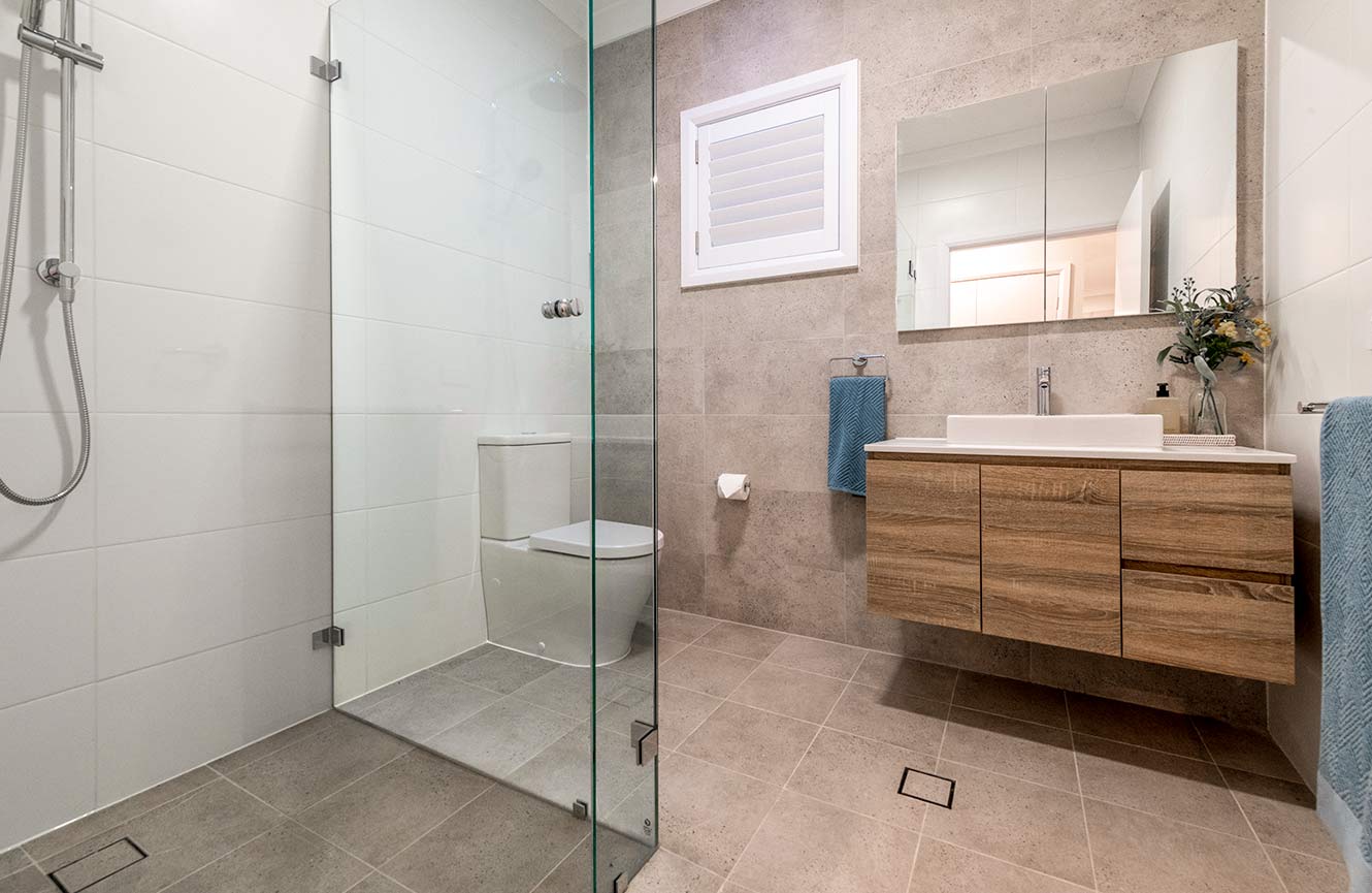 Spacious bathrooms at Blueheath at The Bower Medowie Newcastle Port Stephens