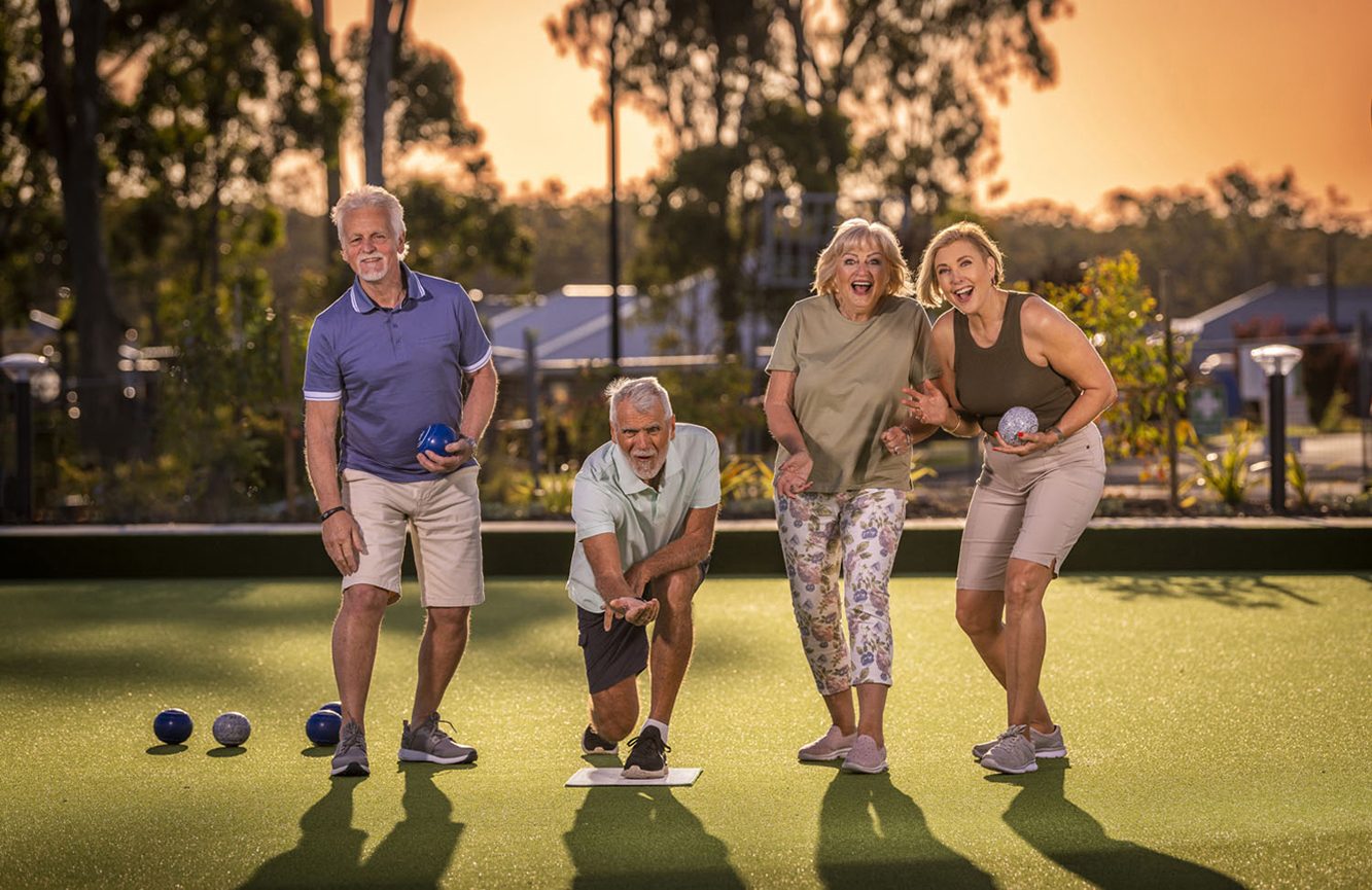 Seniors having fun bowling at the Blueheath clubhouse